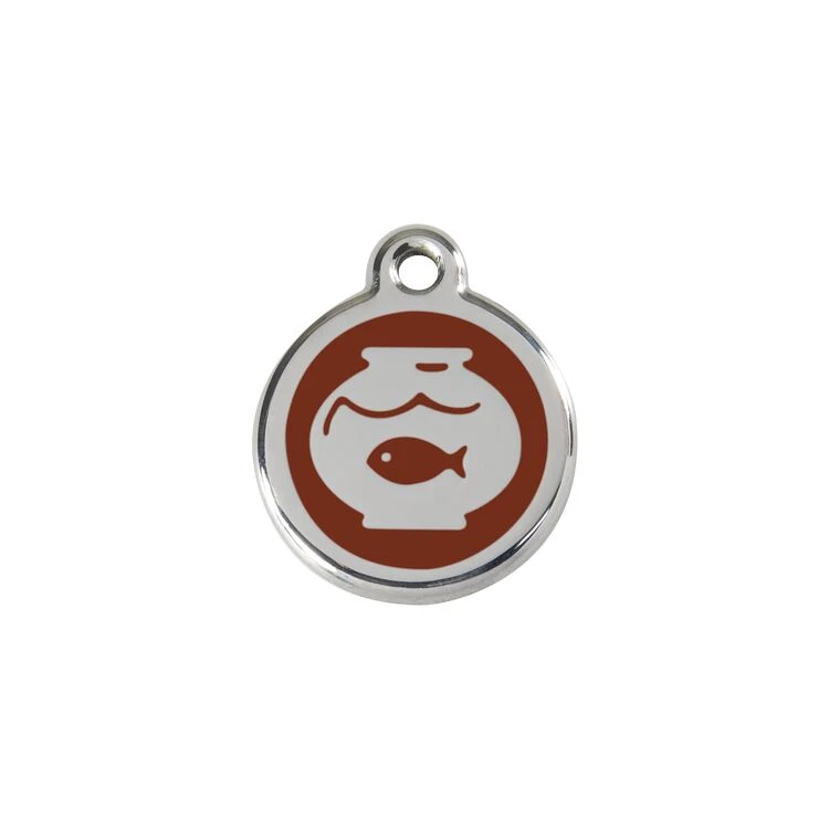 Red Dingo Stainless Steel Engraved Cat Tag Fish Bowl Brown