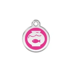 Red Dingo Stainless Steel Engraved Cat Tag Fish Bowl Hot Pink