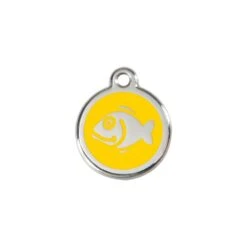 Red Dingo Stainless Steel Engraved Cat Tag Fish Yellow