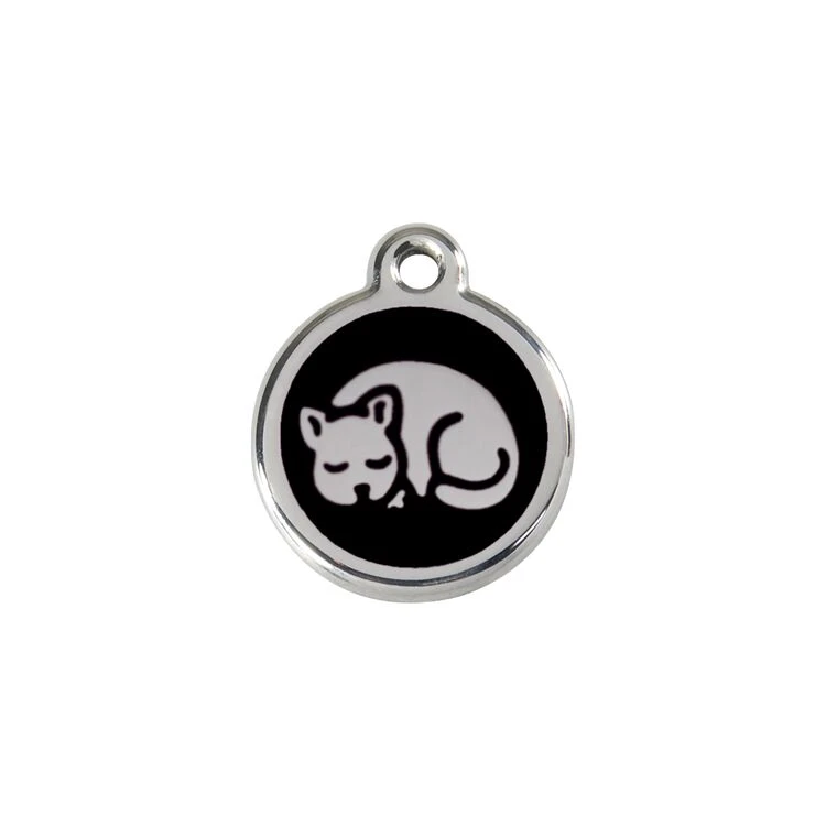 Red Dingo Stainless Steel Engraved Cat Tag Kitten Black