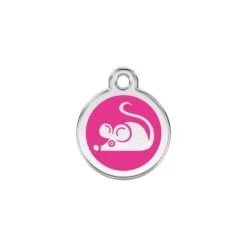 Red Dingo Stainless Steel Engraved Cat Tag Mouse Hot Pink