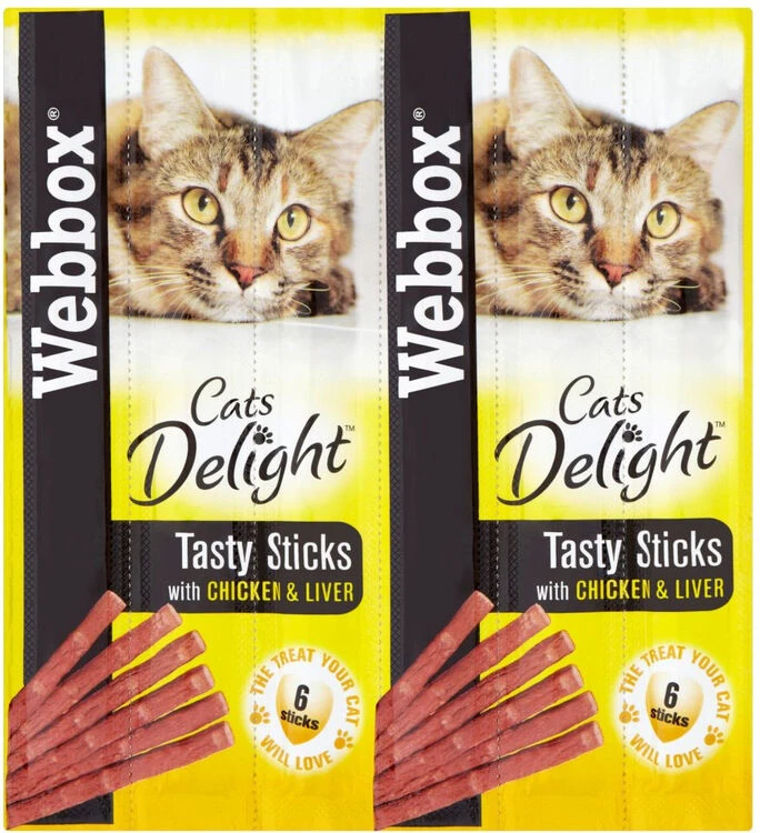 72 X Webbox Cats Delight Tasty Sticks Chicken & Liver
