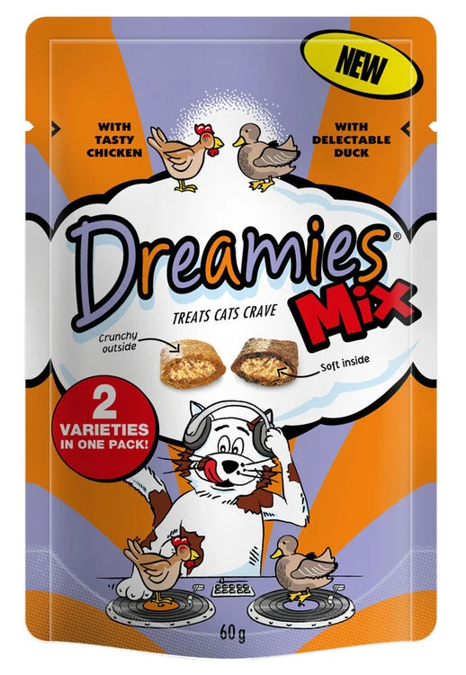 8 X 60g Dreamies Cat Treats Mix With Chicken & Duck