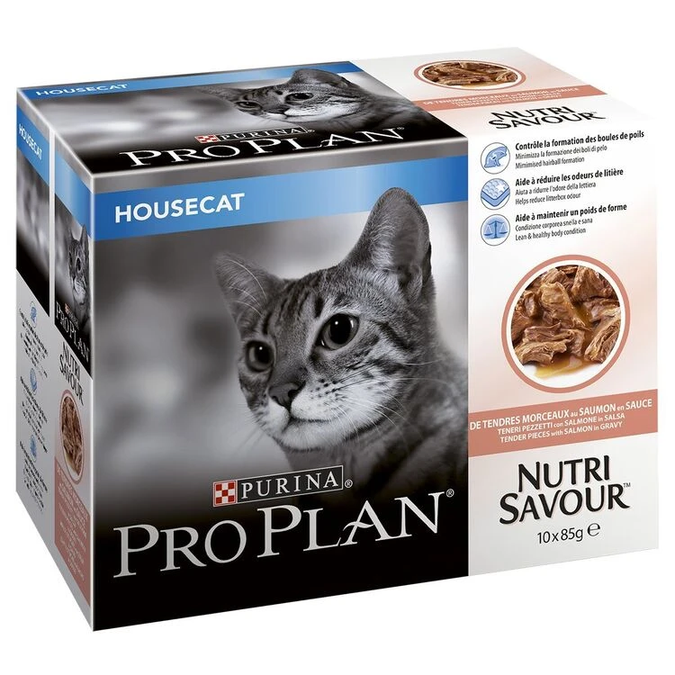 40 X Purina Pro Plan Cat Nutrisavour Housecat With Salmon In Gravy 85g