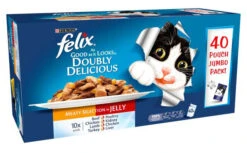 40 X 100g Felix Doubly Delicious Meaty Selection In Jelly Pouches