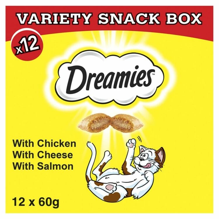 Dreamies Variety Snack Box Cat Treats With Chicken, Cheese & Salmon