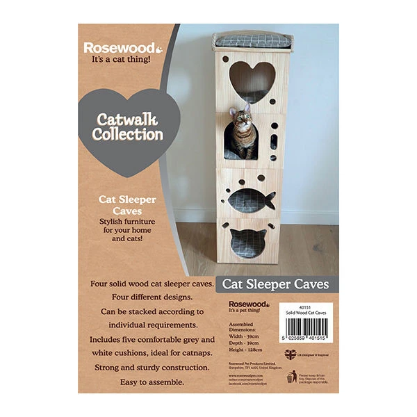 Rosewood Solid Wood Sleeper Caves Cat Activity Tower - Image 2