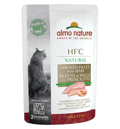 24 X Almo Nature HFC Natural Chicken Fillet With Ham Cat Food 55g