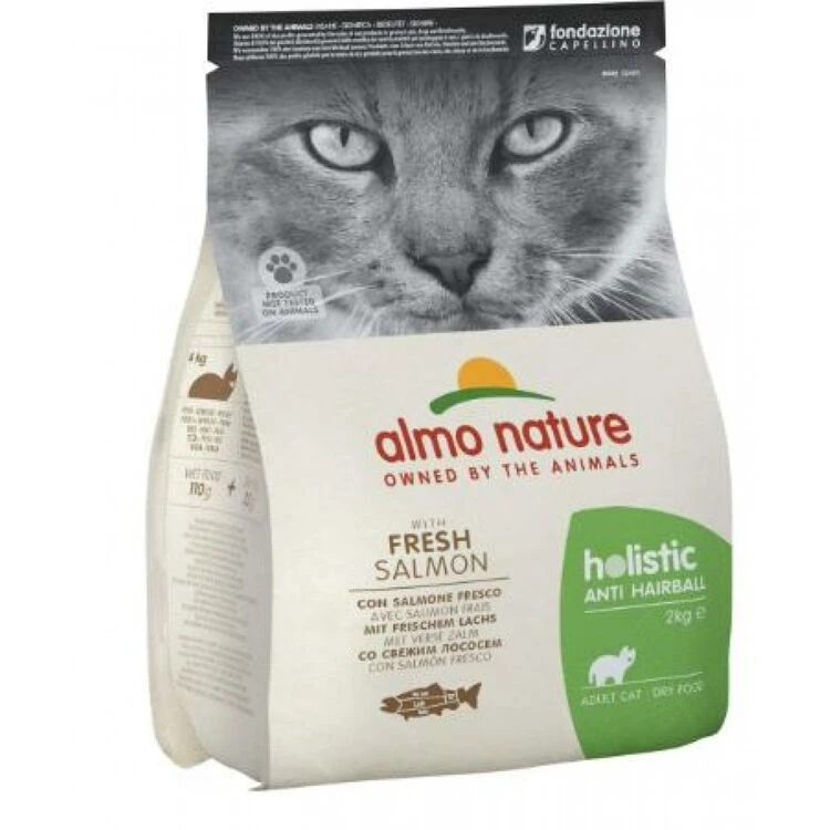 3 X Almo Nature Holistic Anti-Hairball With Fresh Salmon Cat Food 2kg