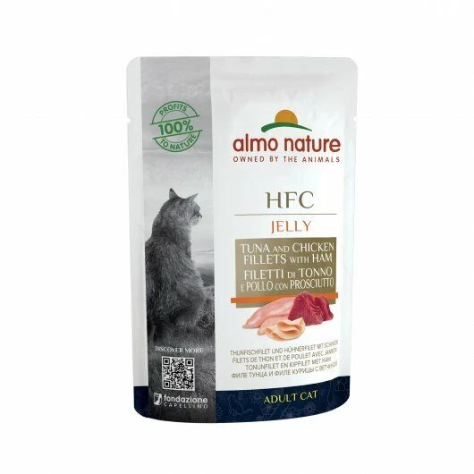 24 X Almo Nature HFC Jelly Tuna And Chicken Fillets With Ham Cat Food 55g