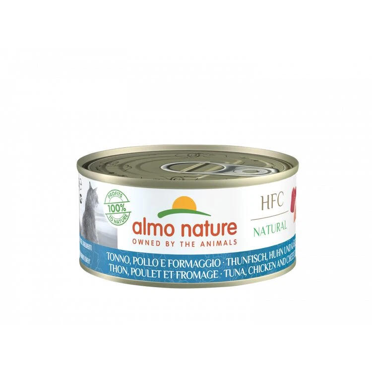 24 X Almo Nature HFC Natural Tuna, Chicken And Cheese Wet Cat Food 150g