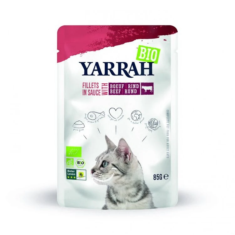14 X Yarrah Organic Cat Fillets With Beef In Sauce 85g