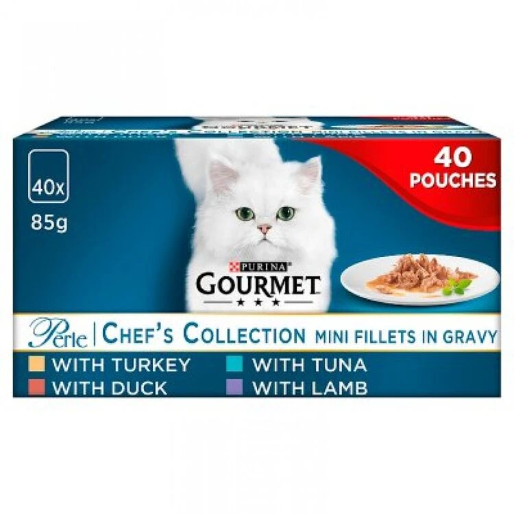 40 X Gourmet Perle Cat Food Chef's Collection Mixed 85g