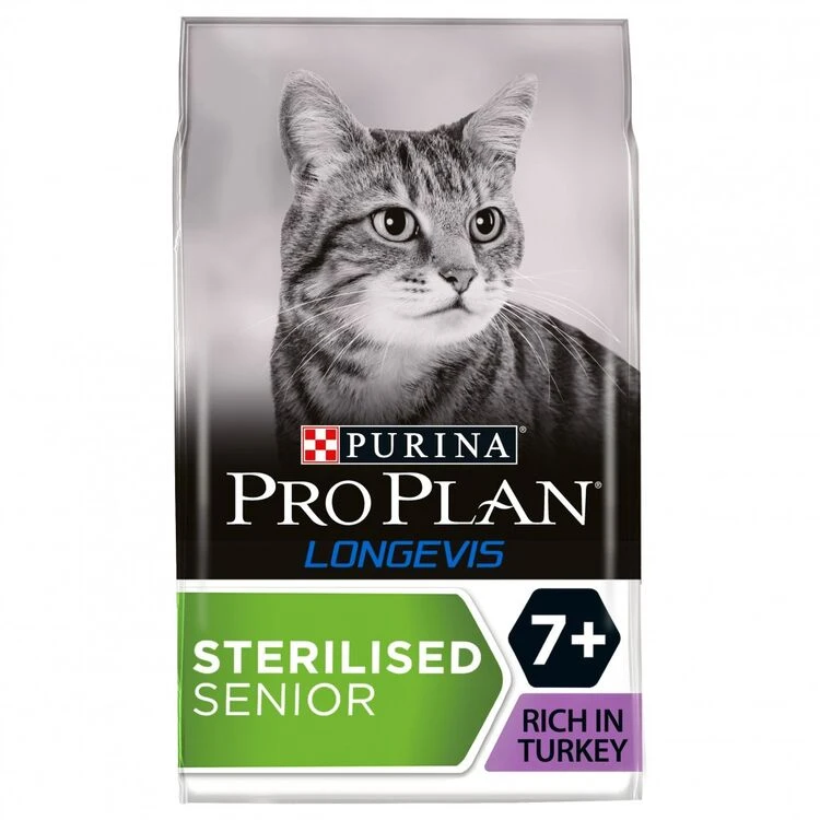 Purina 4 X Pro Plan Longevis Sterilised 7+ Senior Dry Cat Food Turkey 3kg