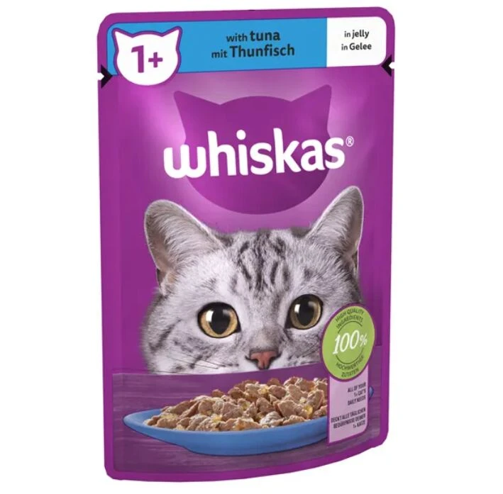 28 X Whiskas 1+ Cat Pouches With Tuna In Jelly 85g