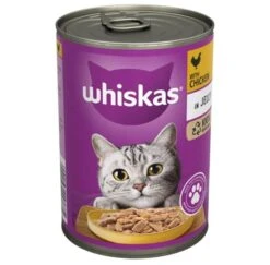 12 X Whiskas 1+ Cat Tin With Chicken In Jelly 400g