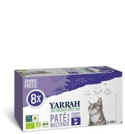 16 X Yarrah Organic Wet Cat Food Grain Free Pate Chicken & Turkey With Aloe Vera 100g